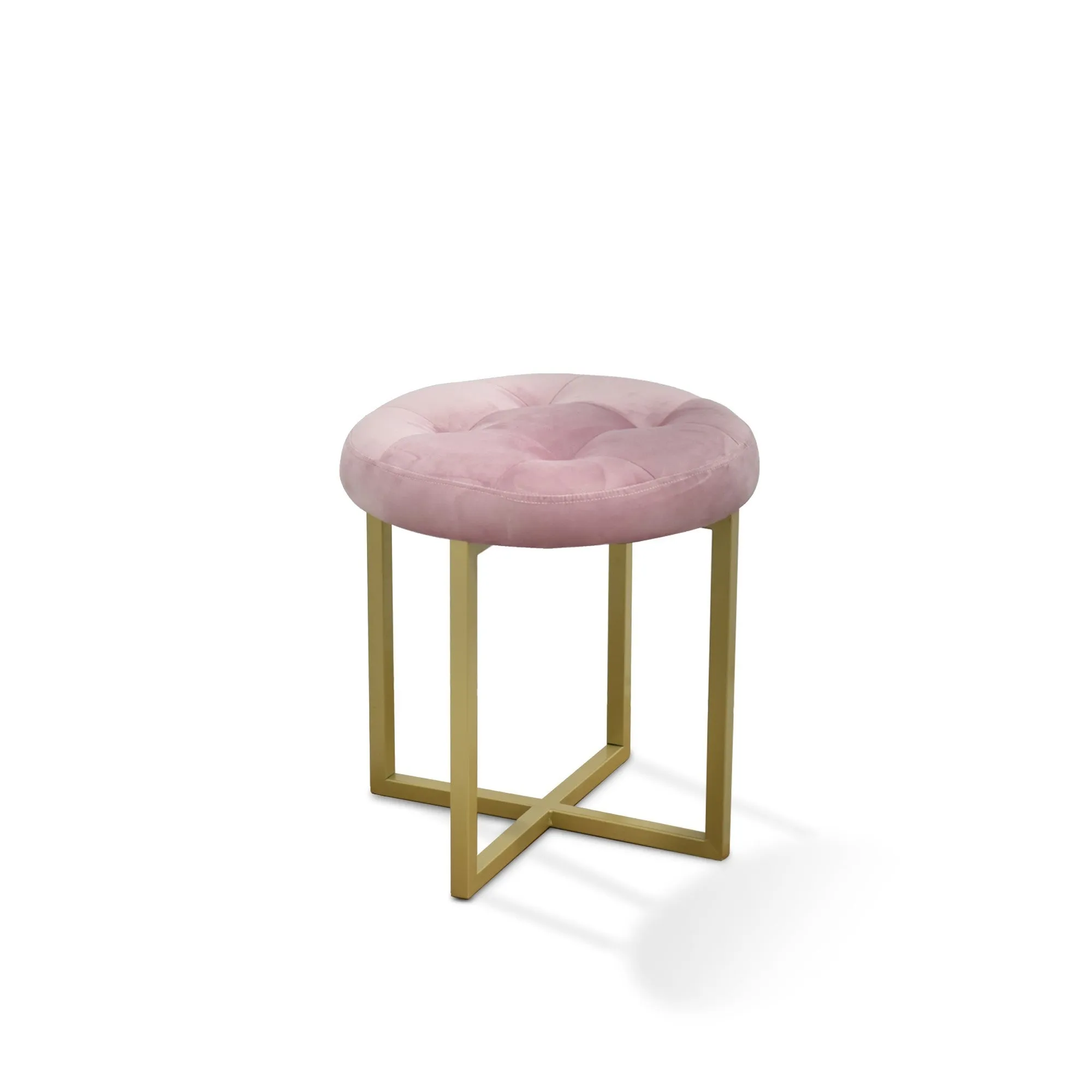 17" Pink Tufted Velvet and Gold Stool By Homeroots