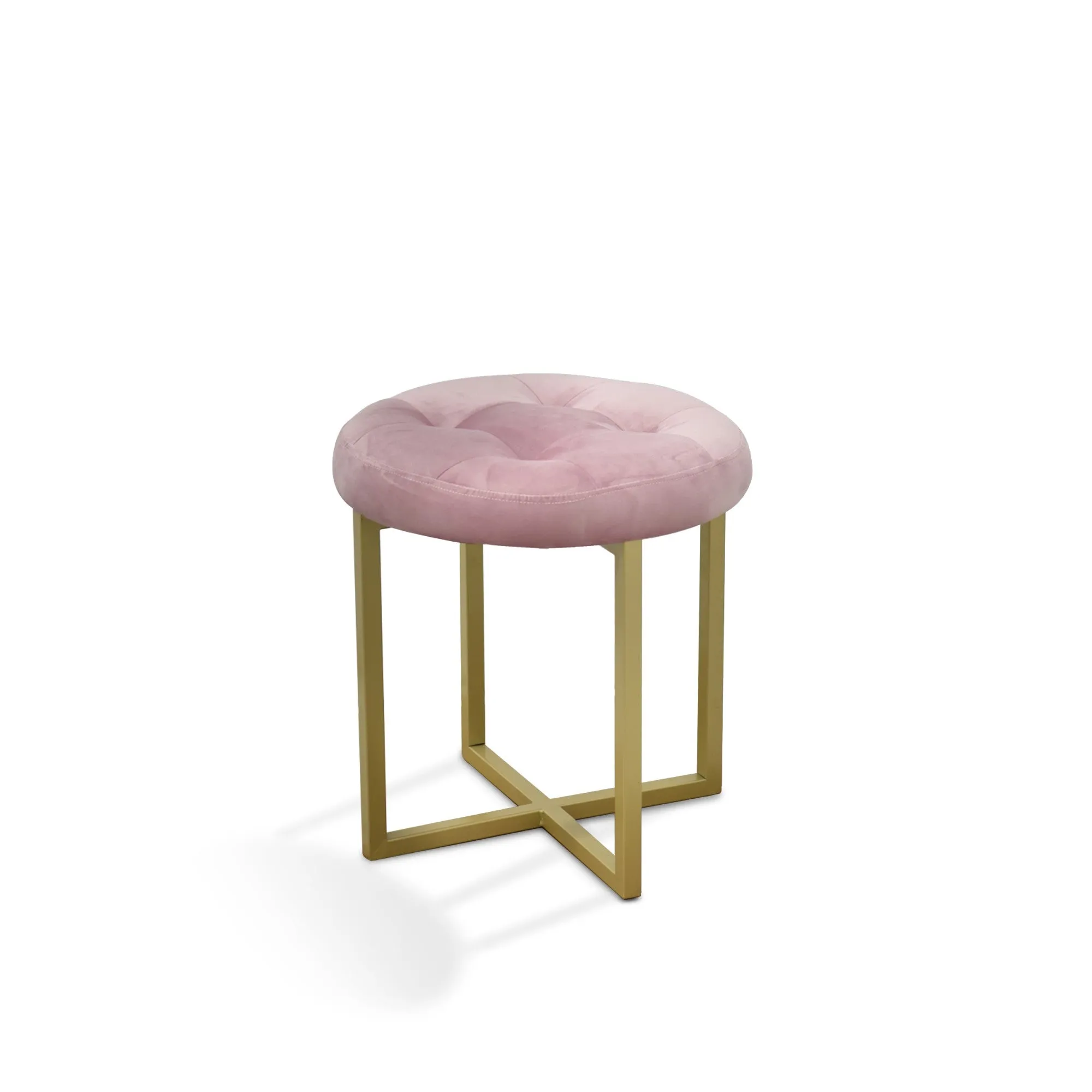 17" Pink Tufted Velvet and Gold Stool By Homeroots