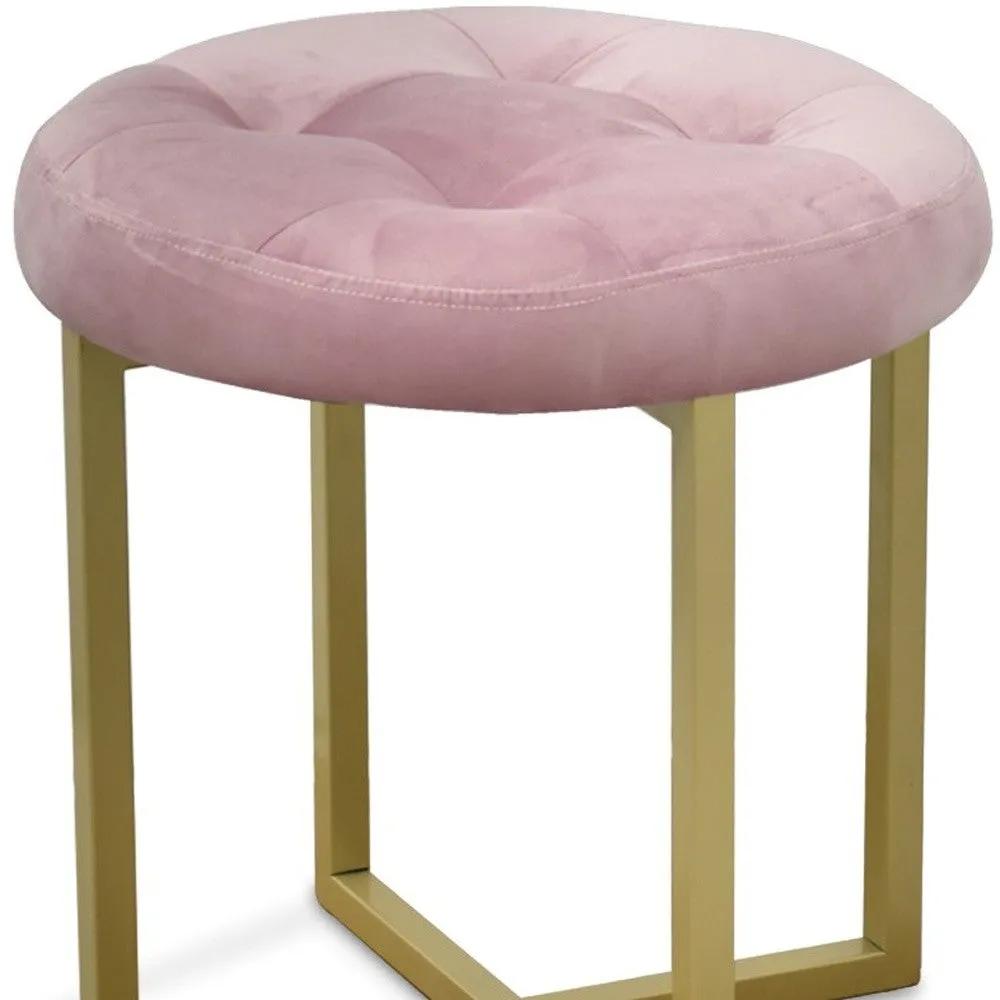 17" Pink Tufted Velvet and Gold Stool By Homeroots