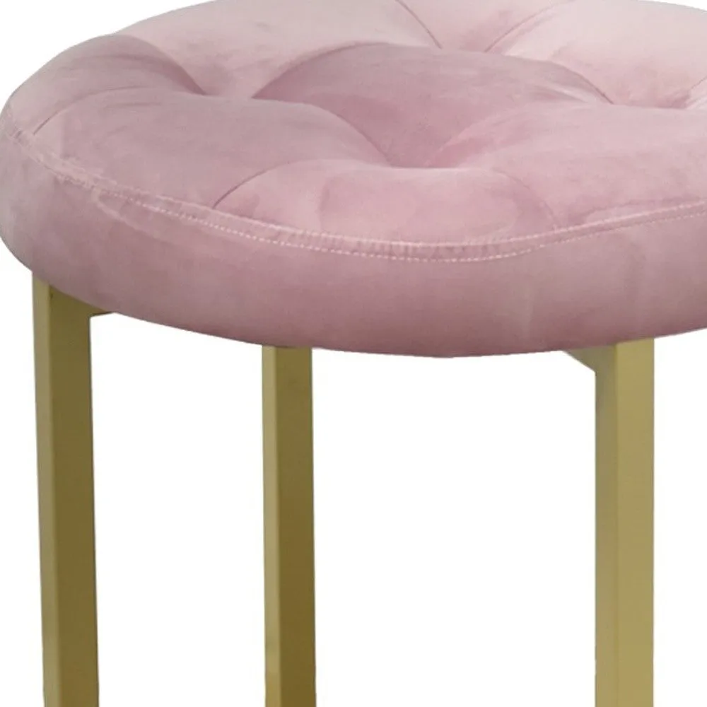 17" Pink Tufted Velvet and Gold Stool By Homeroots