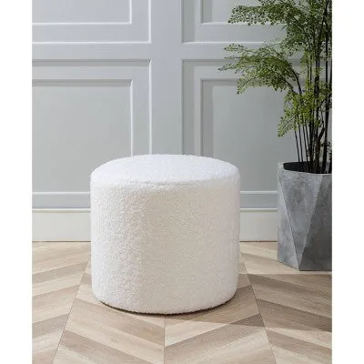 19" Round Pouf Ottoman White Faux Shearling - WOVENBYRD