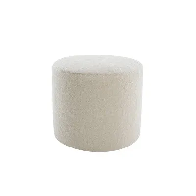 19" Round Pouf Ottoman White Faux Shearling - WOVENBYRD