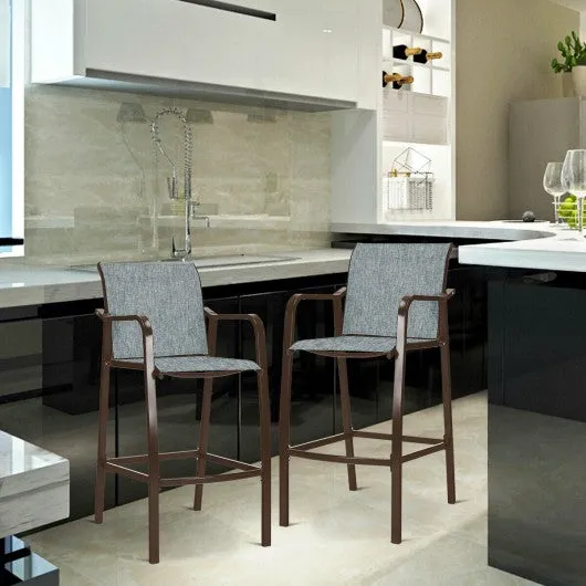2 pcs Counter Height Stool Chair Steel Frame Dining Bar Chair-Gray