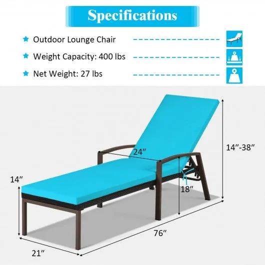 2 pcs Patio Rattan Adjustable Back Lounge Chair-Turquoise