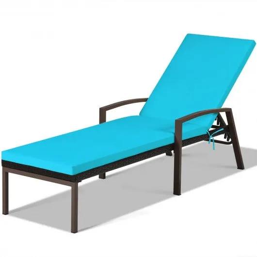 2 pcs Patio Rattan Adjustable Back Lounge Chair-Turquoise