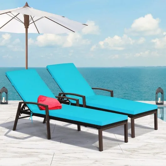 2 pcs Patio Rattan Adjustable Back Lounge Chair-Turquoise
