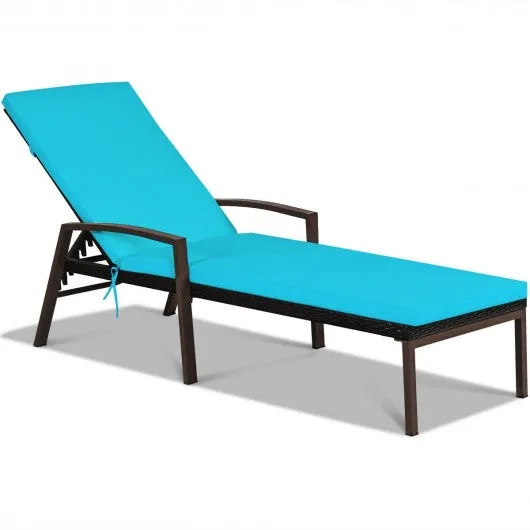 2 pcs Patio Rattan Adjustable Back Lounge Chair-Turquoise