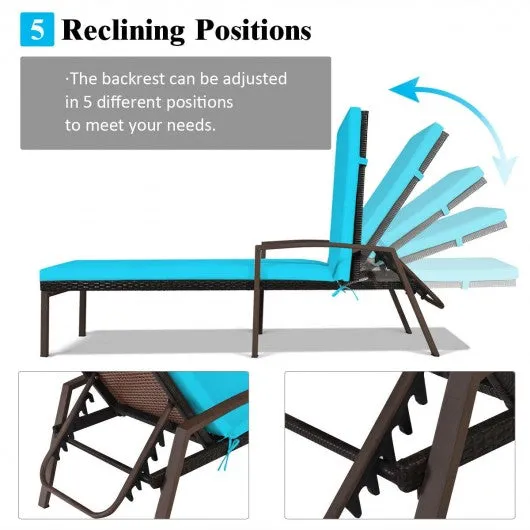 2 pcs Patio Rattan Adjustable Back Lounge Chair-Turquoise