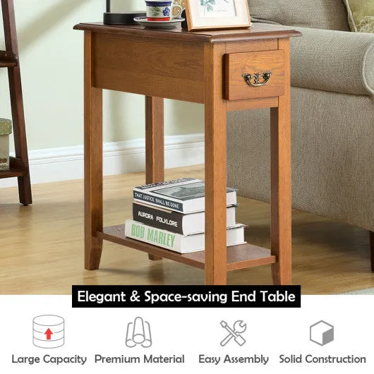 2 Pieces 2 Tier Sofa Side End Table with Drawer and Open Shelf-Yellow