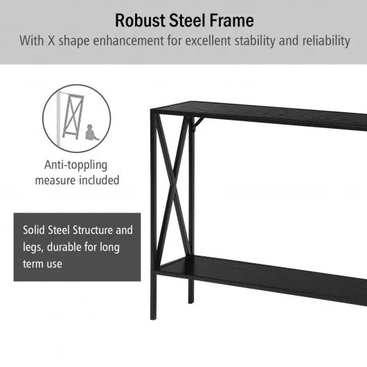 2 Tier Narrow Accent Side Entryway Metal Frame Console Table -Black