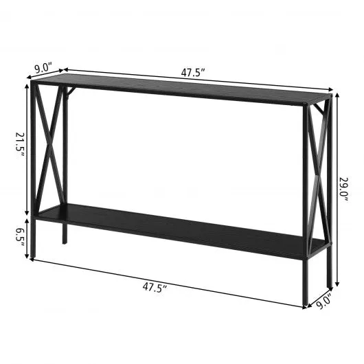 2 Tier Narrow Accent Side Entryway Metal Frame Console Table -Black