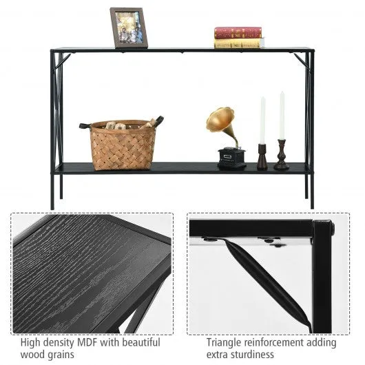 2 Tier Narrow Accent Side Entryway Metal Frame Console Table -Black