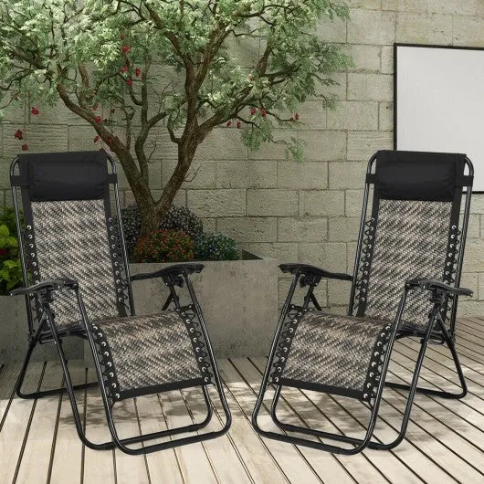 2Pcs Folding Patio Rattan Zero Gravity Lounge Chair-Gray
