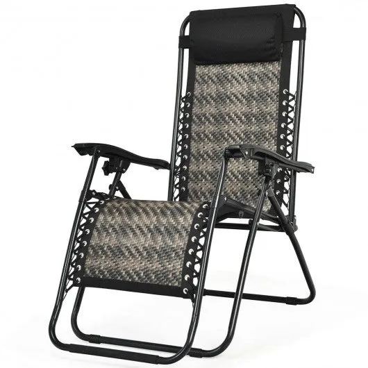 2Pcs Folding Patio Rattan Zero Gravity Lounge Chair-Gray