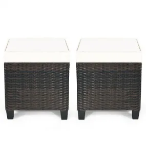 2PCS Patio Rattan Ottoman Cushioned Seat-Beige