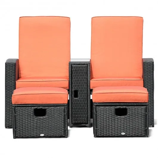 3 pcs Patio Furniture Reclining Recliner Set