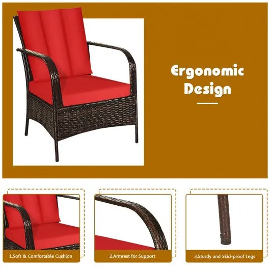 3 PCS Patio Rattan Furniture Set-Red