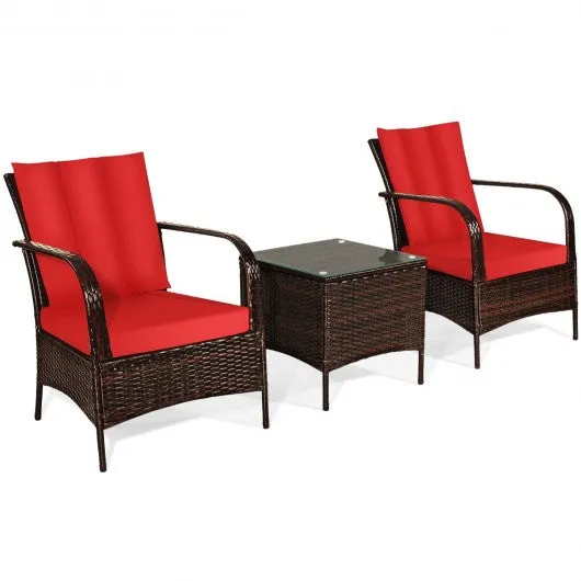 3 PCS Patio Rattan Furniture Set-Red