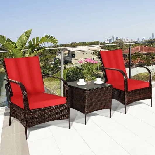 3 PCS Patio Rattan Furniture Set-Red