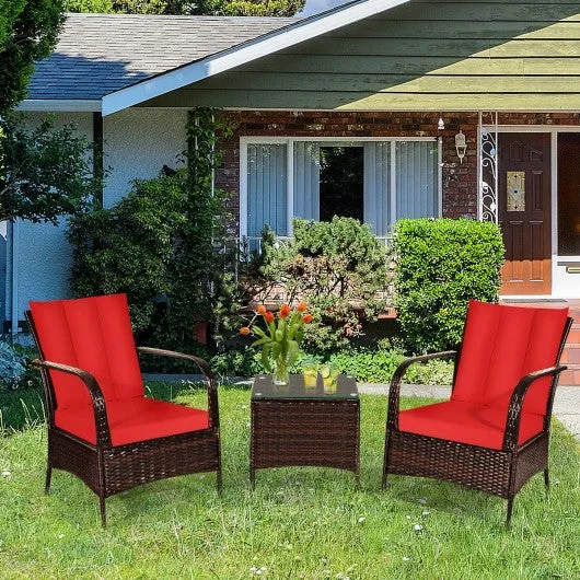 3 PCS Patio Rattan Furniture Set-Red
