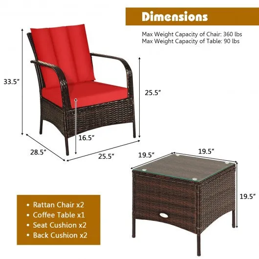3 PCS Patio Rattan Furniture Set-Red