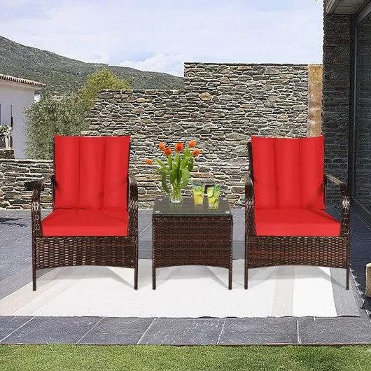 3 PCS Patio Rattan Furniture Set-Red