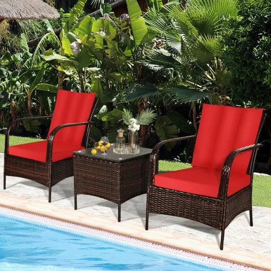 3 PCS Patio Rattan Furniture Set-Red