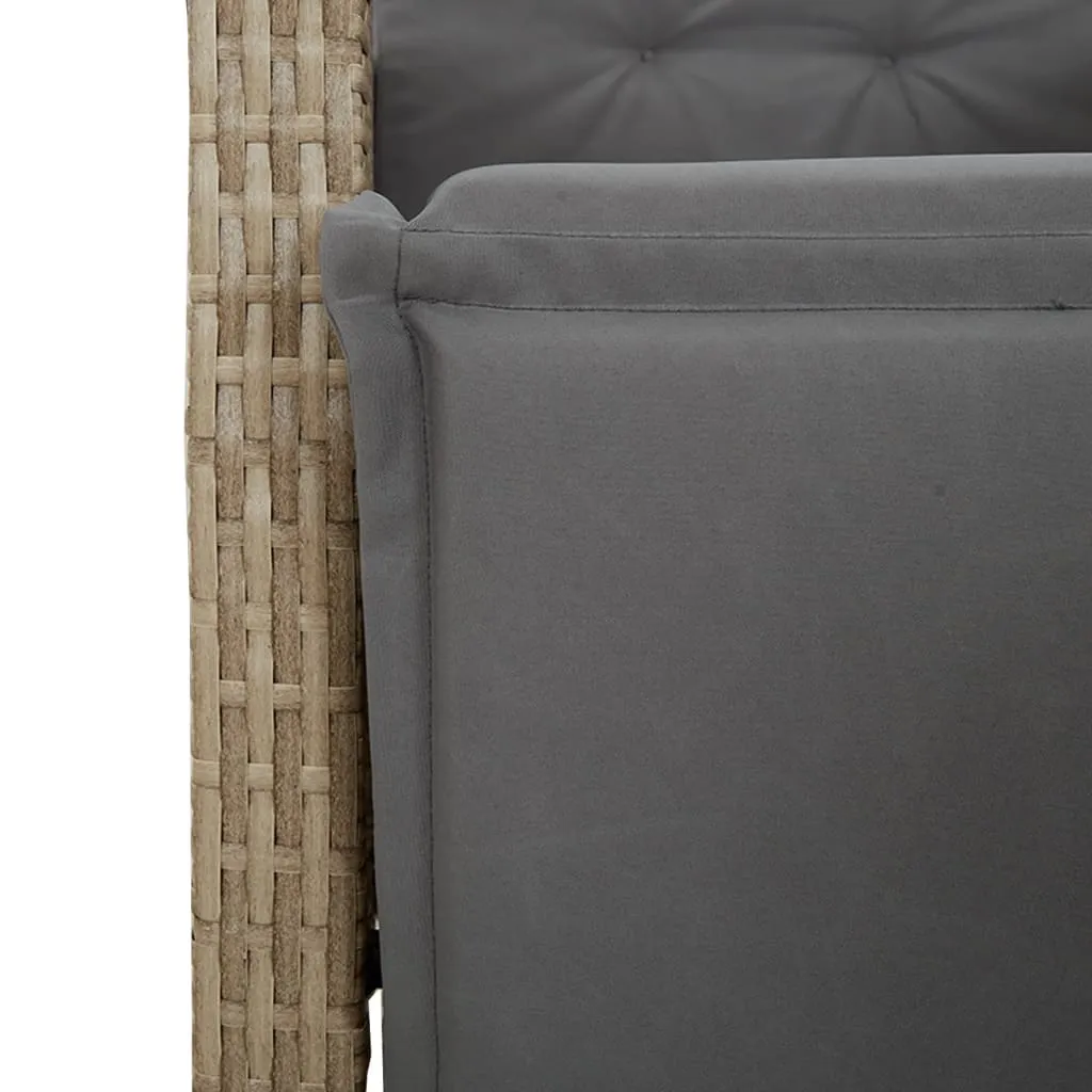 3 Piece Bistro Set with Cushions Beige Poly Rattan