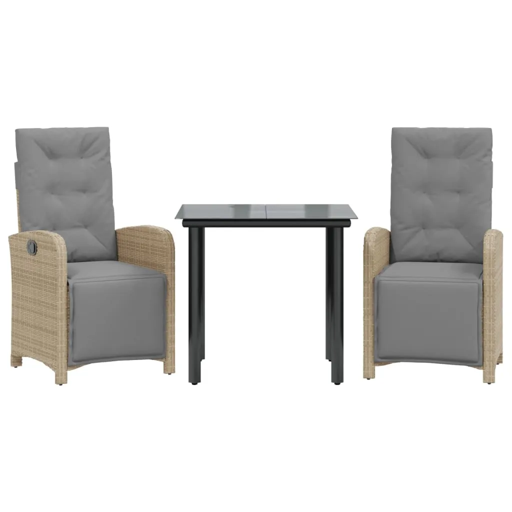 3 Piece Bistro Set with Cushions Beige Poly Rattan