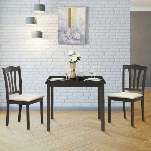 3 Pieces Dining Set Square Table with 2 Padded Wooden Chairs