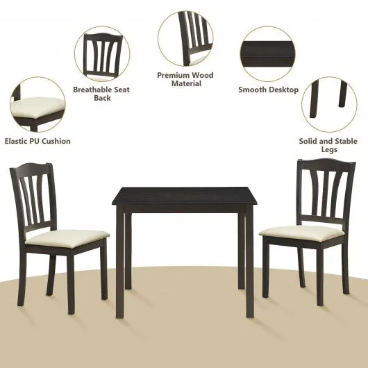 3 Pieces Dining Set Square Table with 2 Padded Wooden Chairs