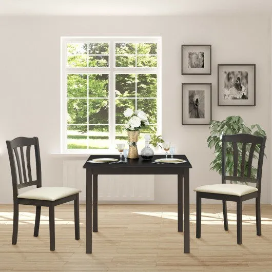 3 Pieces Dining Set Square Table with 2 Padded Wooden Chairs