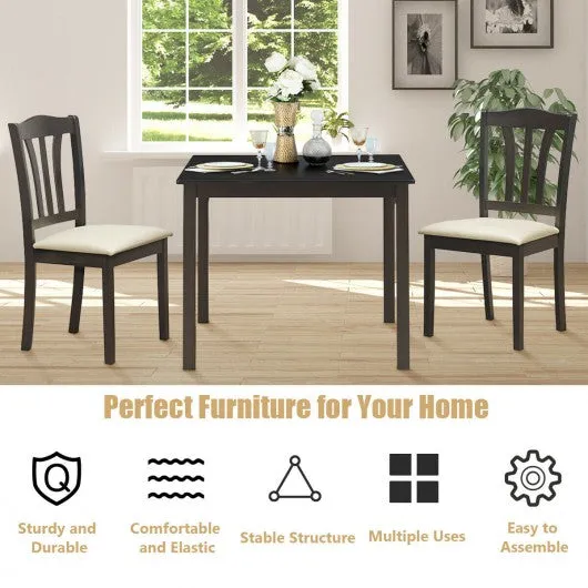 3 Pieces Dining Set Square Table with 2 Padded Wooden Chairs