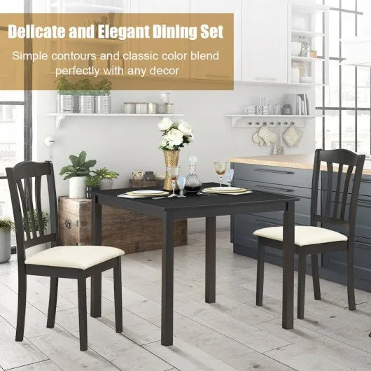 3 Pieces Dining Set Square Table with 2 Padded Wooden Chairs