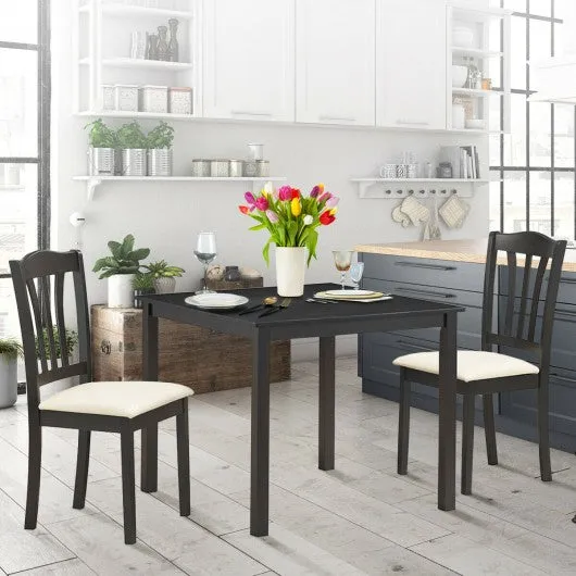 3 Pieces Dining Set Square Table with 2 Padded Wooden Chairs