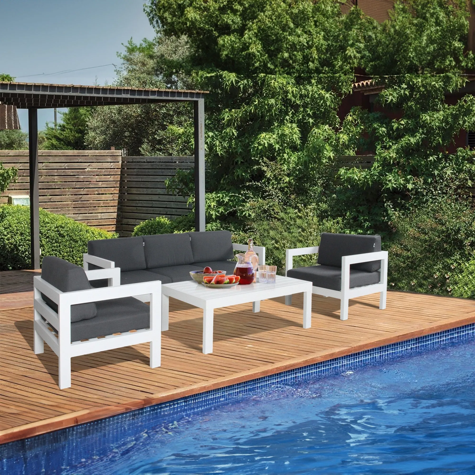 3pc Outdoor Sofa Lounge Set, Aluminium, Weatherproof
