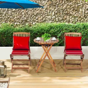 3pc Patio Foldable Wooden Bistro Set - Red