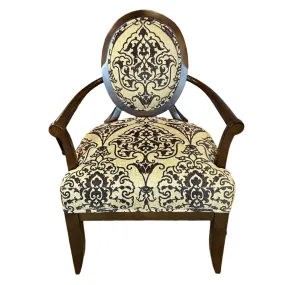 Accent Arm Chair, Oval Back, Brown Shaved Ornate Velvet Beige Weave Upholstery