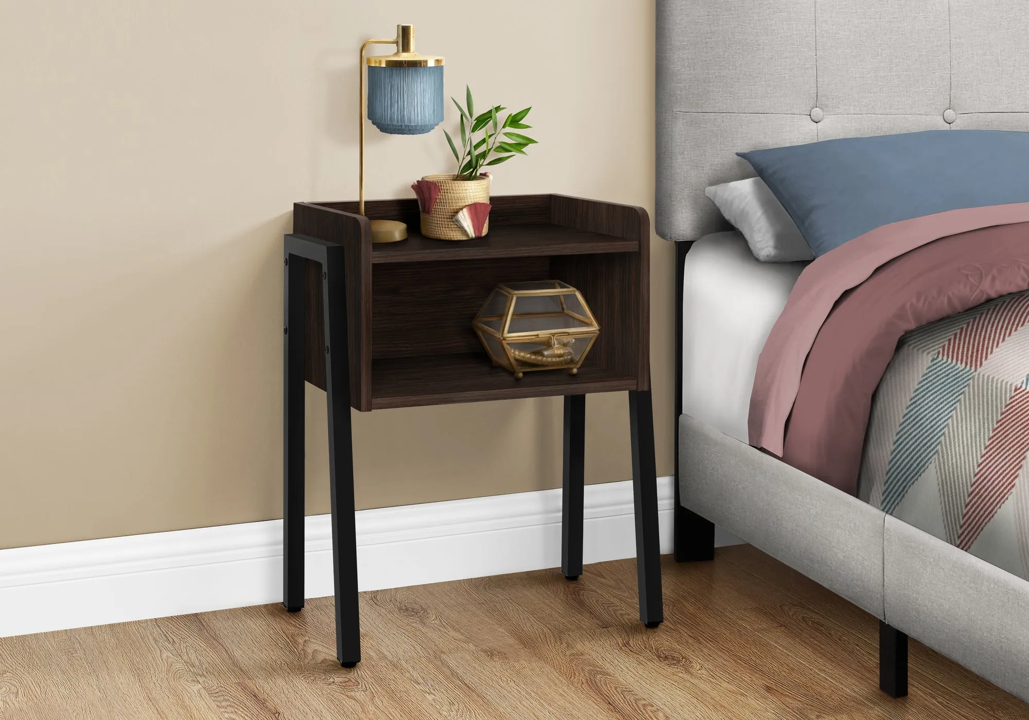 Accent Table - 23"H / Espresso / Black Metal