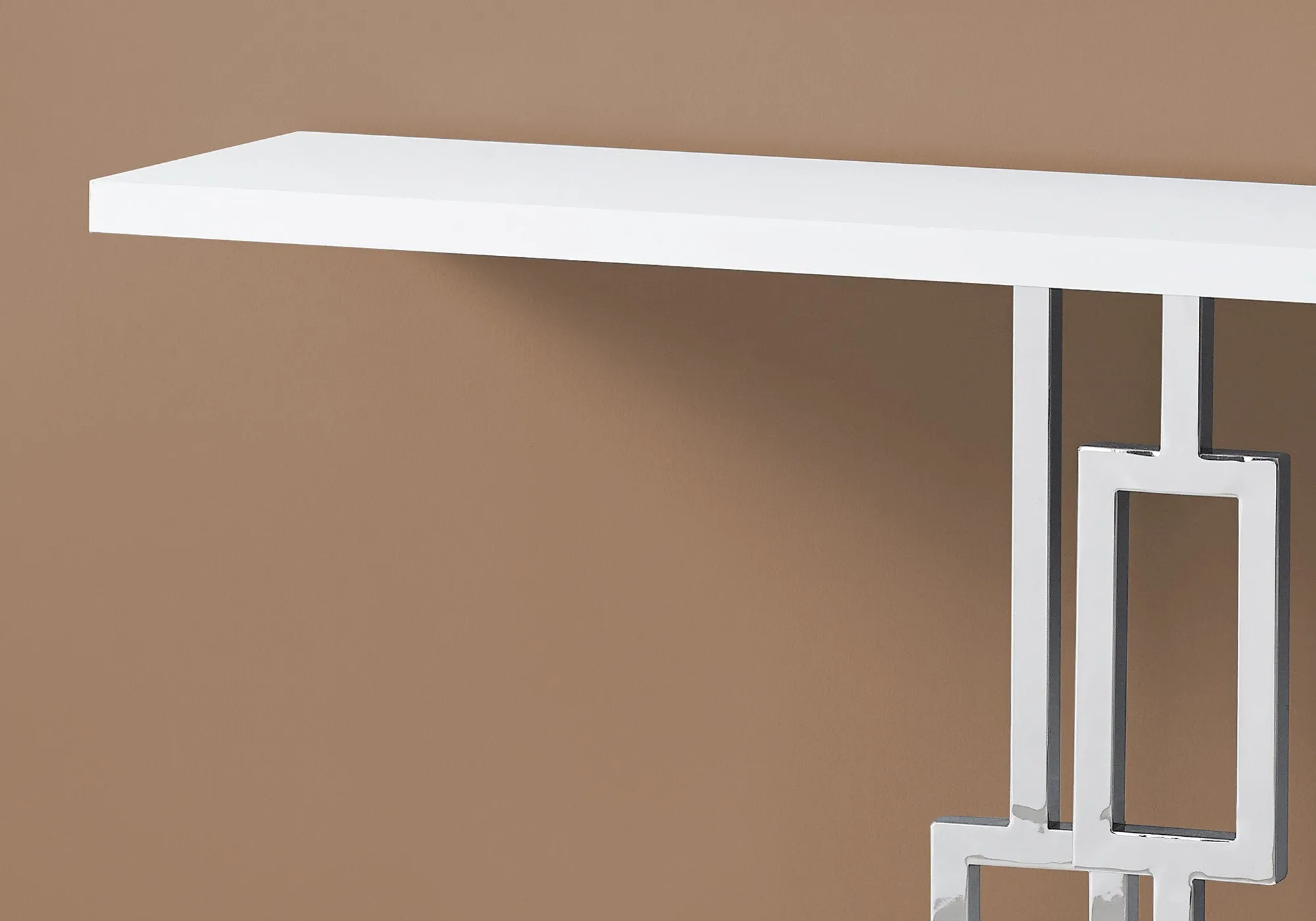 Accent Table - 48"L / Glossy White / Chrome Metal