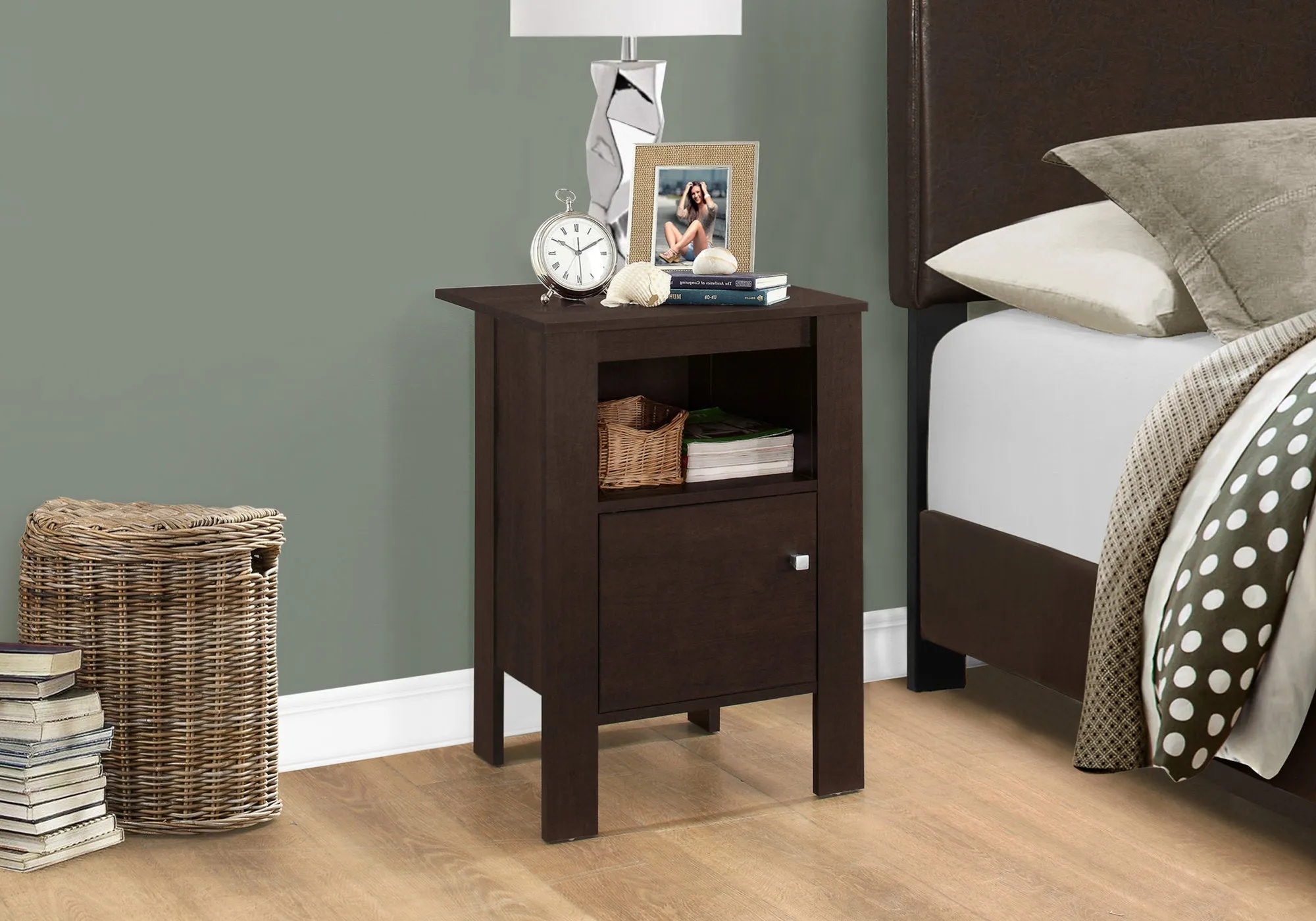 Accent Table - Cappuccino Night Stand With Storage