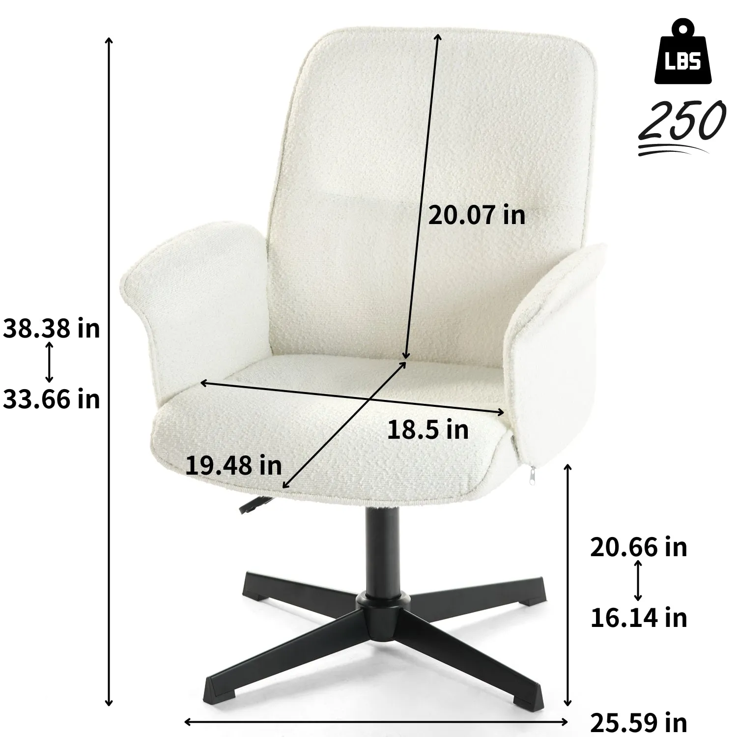 Adjustable Height Swivel Office Chair with Arms in Beige - Homy Casa