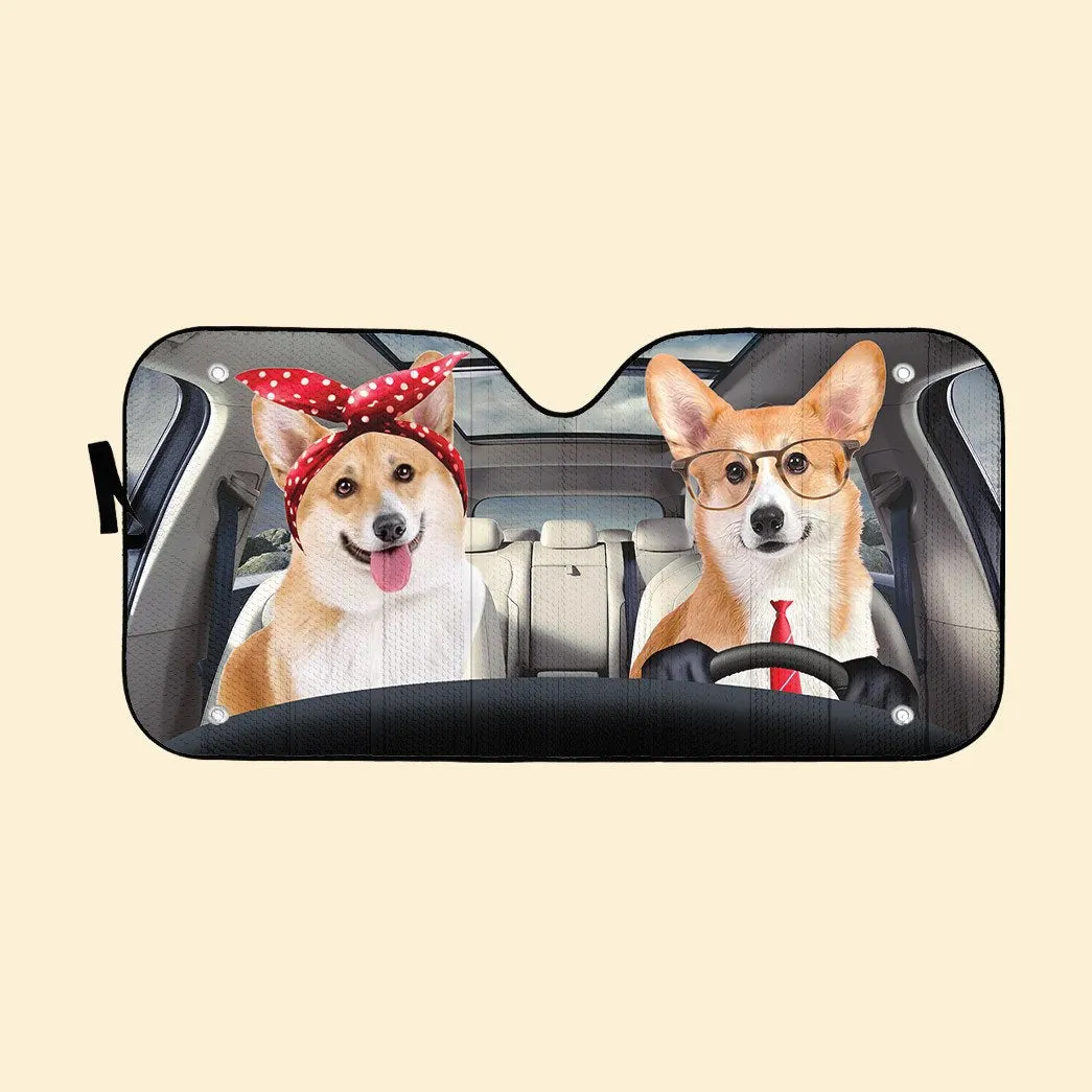 Adorable Couple Corgi Dogs Car Auto Sunshade