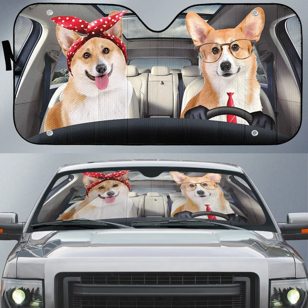 Adorable Couple Corgi Dogs Car Auto Sunshade