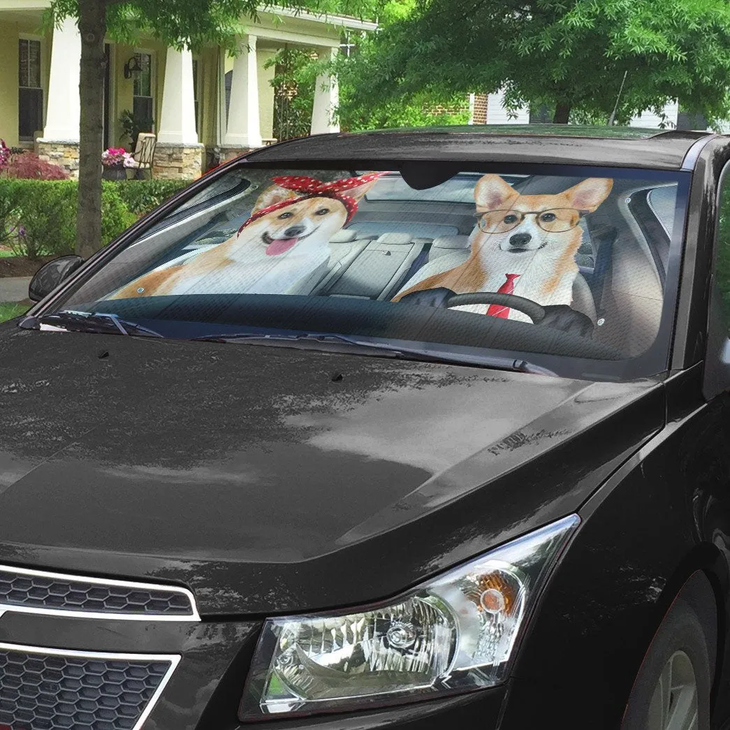 Adorable Couple Corgi Dogs Car Auto Sunshade