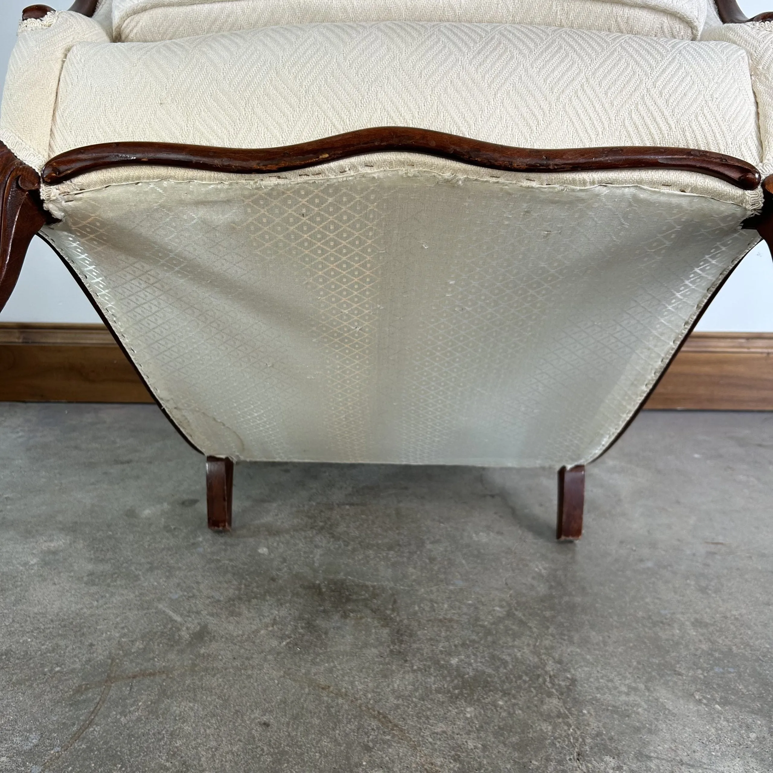 Arm Chair, Accent Chair, White Upholstery, Walnut Wood Frame