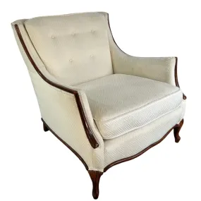 Arm Chair, Accent Chair, White Upholstery, Walnut Wood Frame