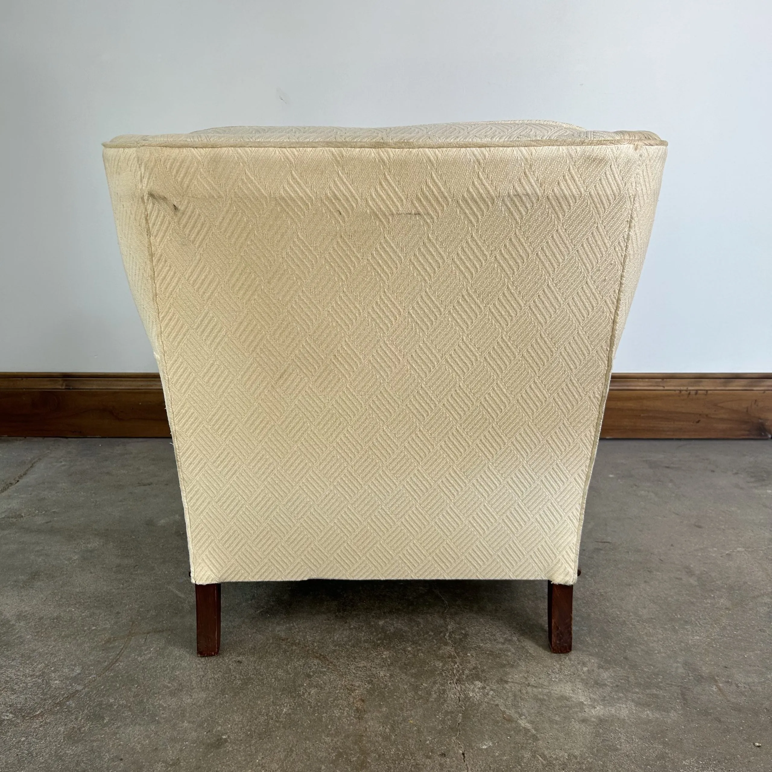 Arm Chair, Accent Chair, White Upholstery, Walnut Wood Frame