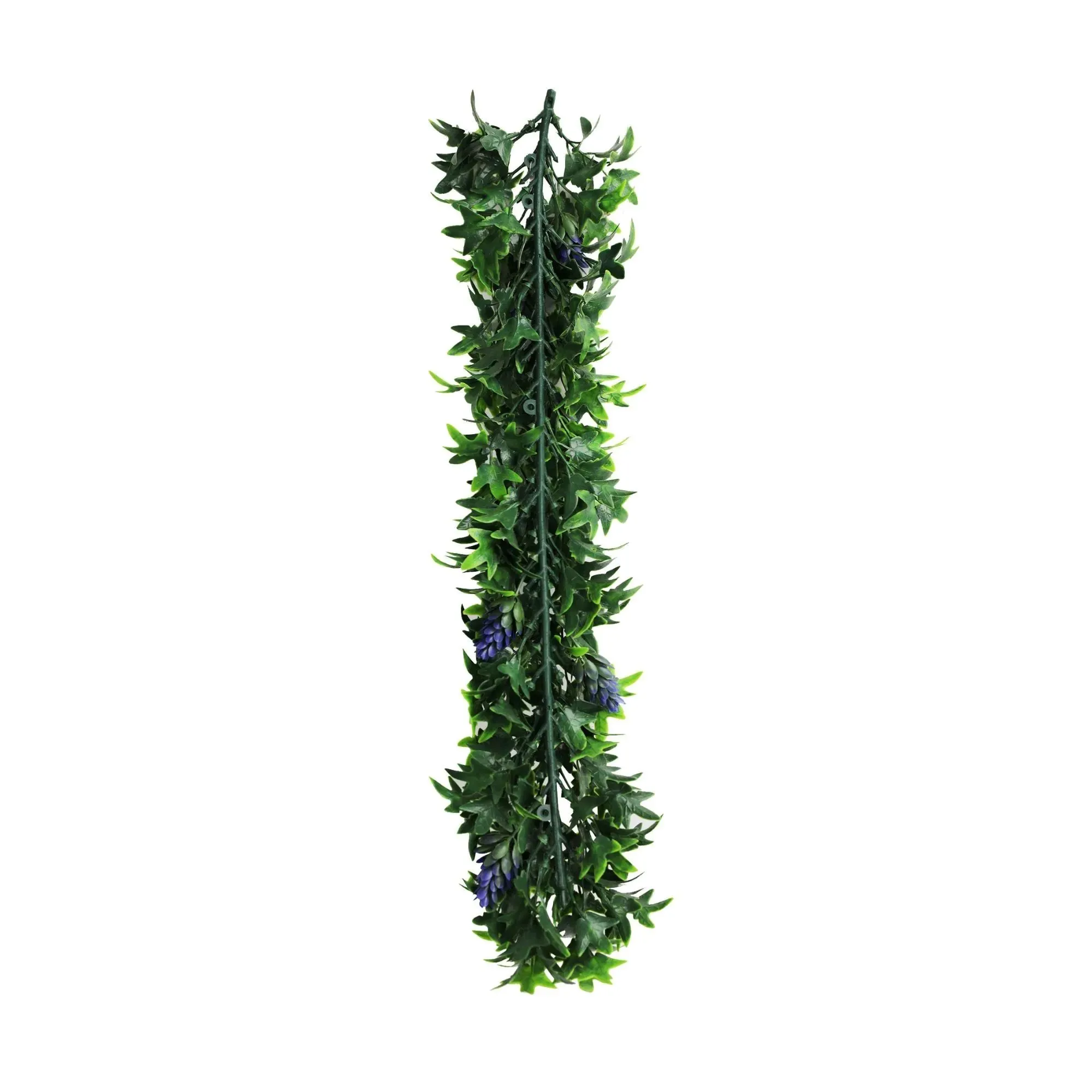 Artificial Extendable Hanging Bright Green Ivy Bush With Purple Flowers 55cm UV Resistant