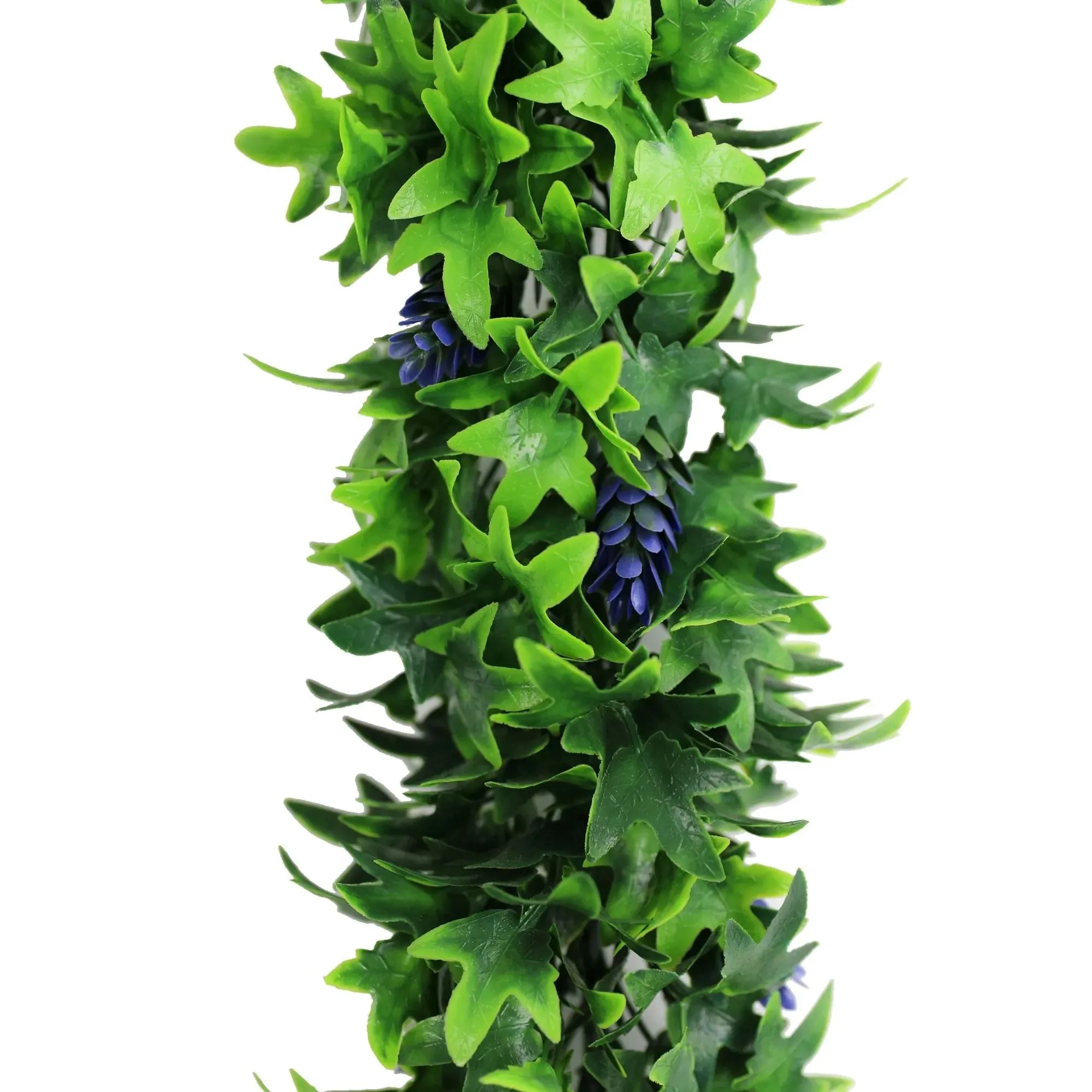 Artificial Extendable Hanging Bright Green Ivy Bush With Purple Flowers 55cm UV Resistant